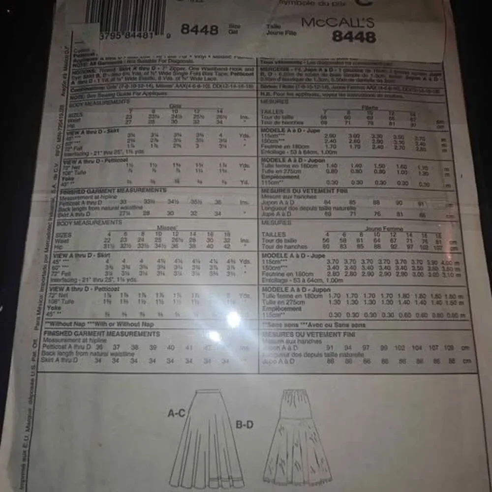 UNCUT McCalls Sewing Pattern 8448 Girls Circular Skirt Poodle Halloween Costume